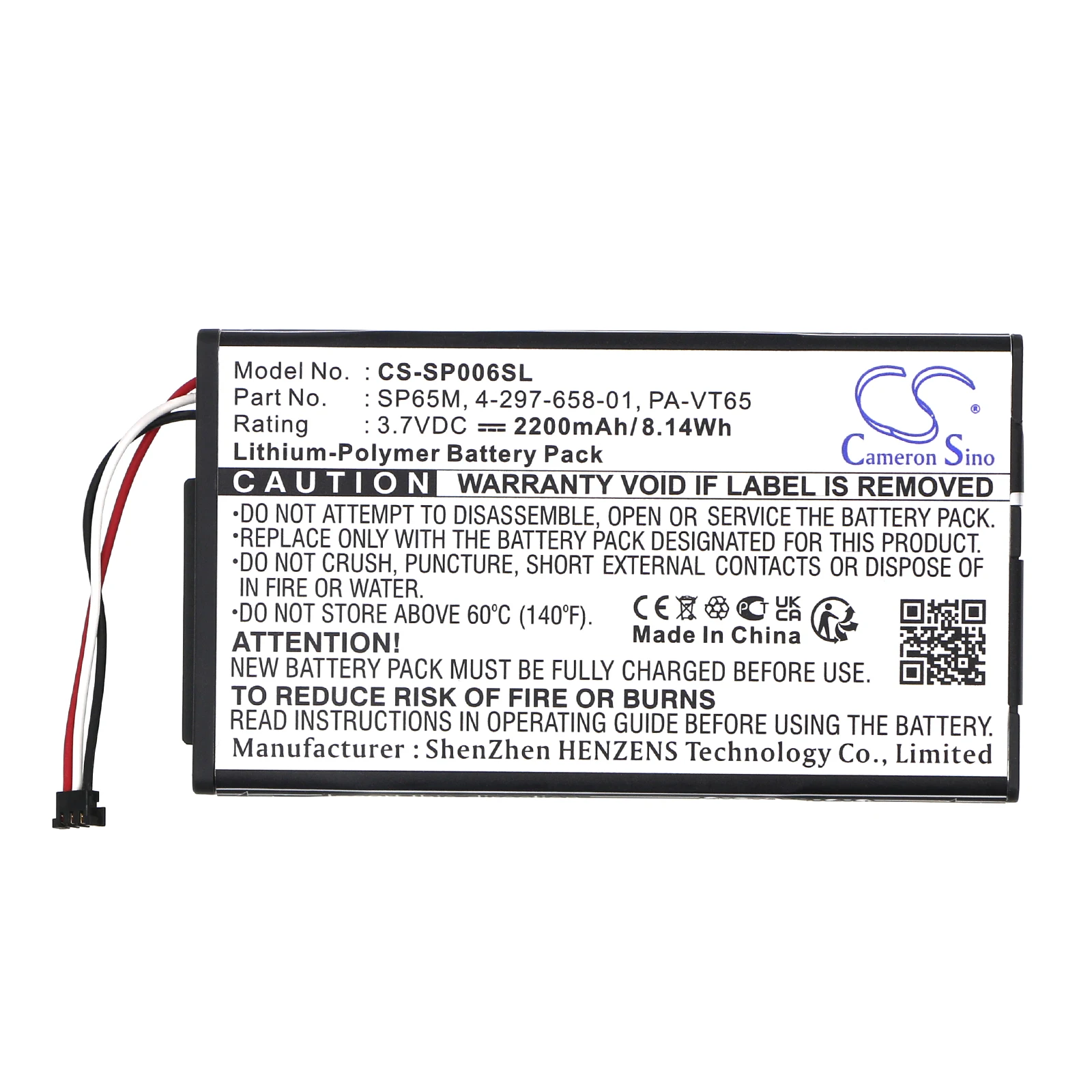 Cameron Sino Battery For Sony:PS Vita,PlayStation Vita,PCH-1006,PCH-1001,PCH-1101,PSV 1000,4-297-658-01,PA-VT65,SP65M,--2200mAh