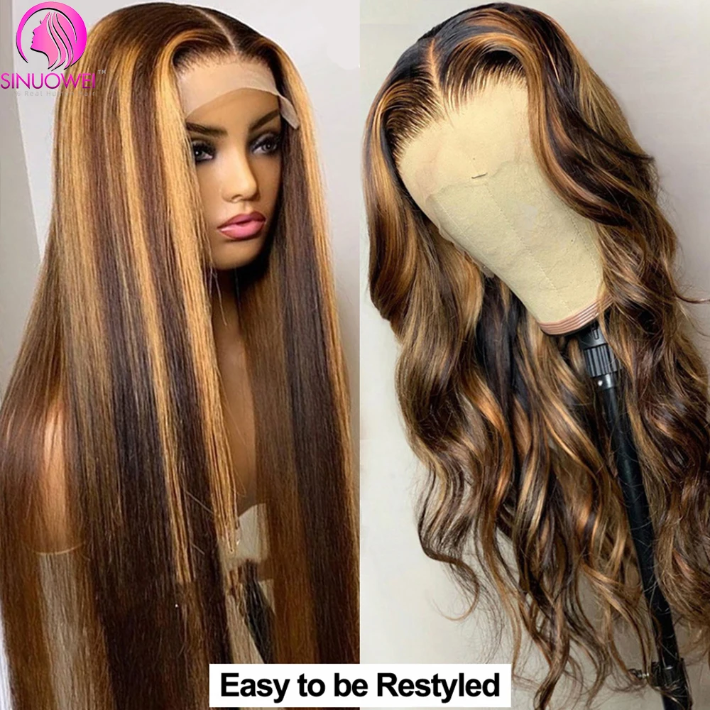 Highlight Colored Human Hair Wigs For Women 13x4 Lace Front Human Hair Wig Pre Plucked Honey Blonde Straight Lace Frontal Wig