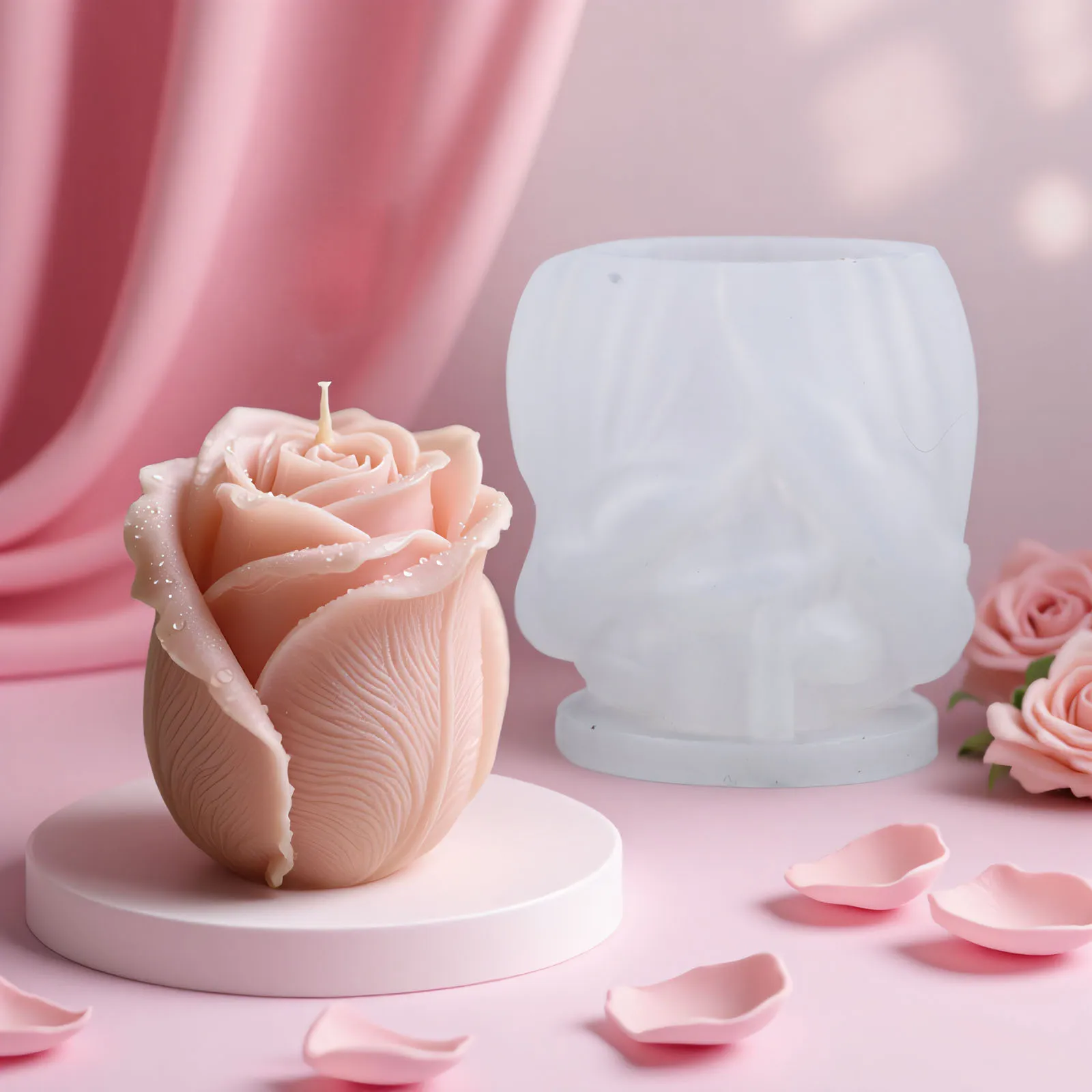 

Rose Bud Candle Mold Valentine'S Day Rose Candle Silicone Mould Silicone Candle Mold Simulation For Home Decor Hobby Craft