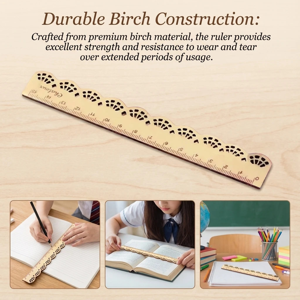 Birchs Wood Ruler Vintage Lace Design Wood Ruler Bookmark 15 CM Straight Ruler Measuring Straight Ruler Office School Supplies