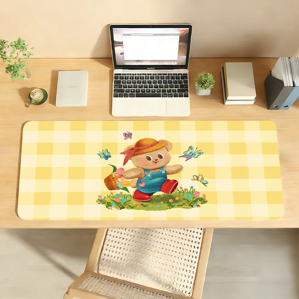Cartoon Kawaii B-Butter B-bear Mouse Pad Large Non-Slip Waterproof Mat Stitched Edge Keyboard Pad for Gaming Daily Office