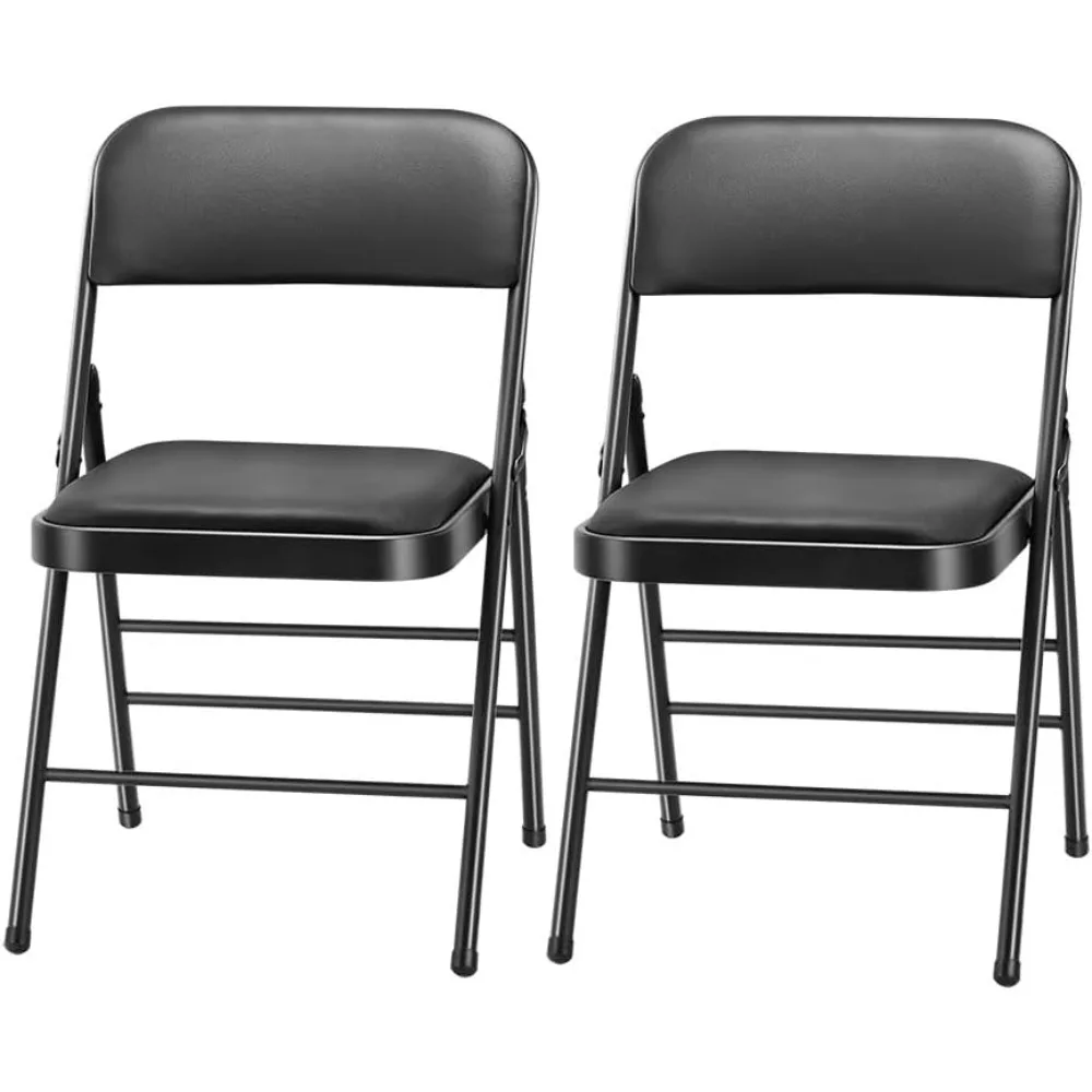 Pack of 2 (Fabric/Vinyl) Steel Frame Metal Foam Padded Folding Chairs (Black, Gray, White) (2-Pack)