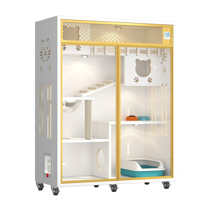 

dh-Luxury Wooden Cat Villa Indoor Pet House Easy Assemble Cage Furniture Spacious for Multiple Cats Kittens Durable#