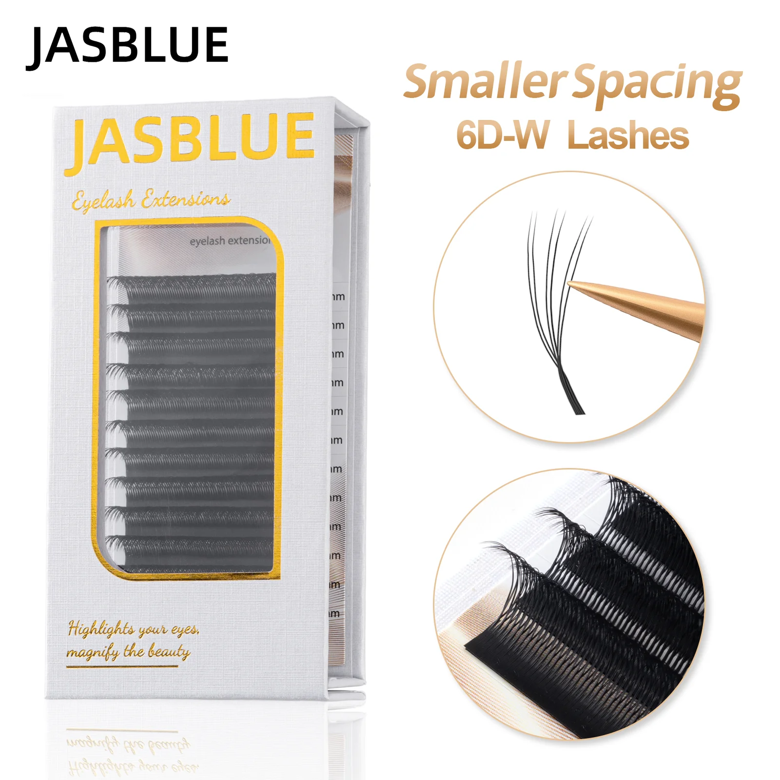 JASBLUE Schmale 6D W mit Kleinem Abstand 6D W Doppelspitzen 3D W-Form Wimpernverlängerungen V-förmige 6D Wimpernreihen