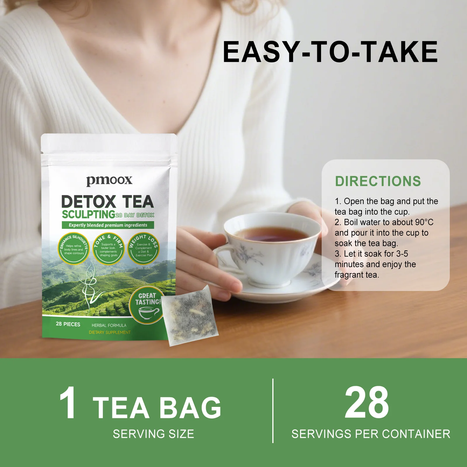 Fórmula de Té de Hierbas Premium, Ayuda a la Pérdida de Peso, Reafirma el Abdomen y Realza las Curvas – Té de Hierbas Portátil