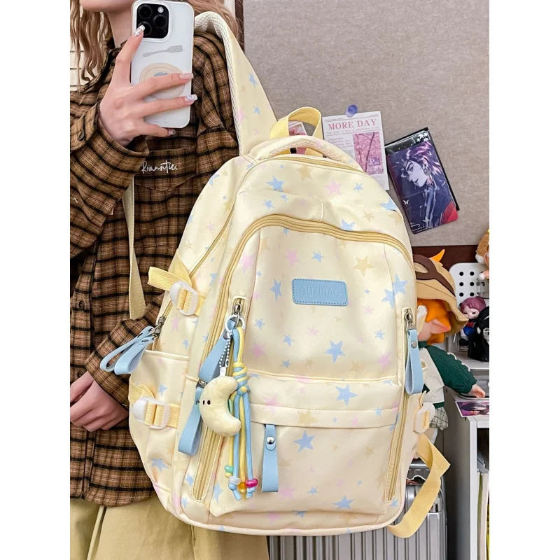 

College-style backpack for female junior high school students, Korean version, large capacity, five-pointed star backpack for hi