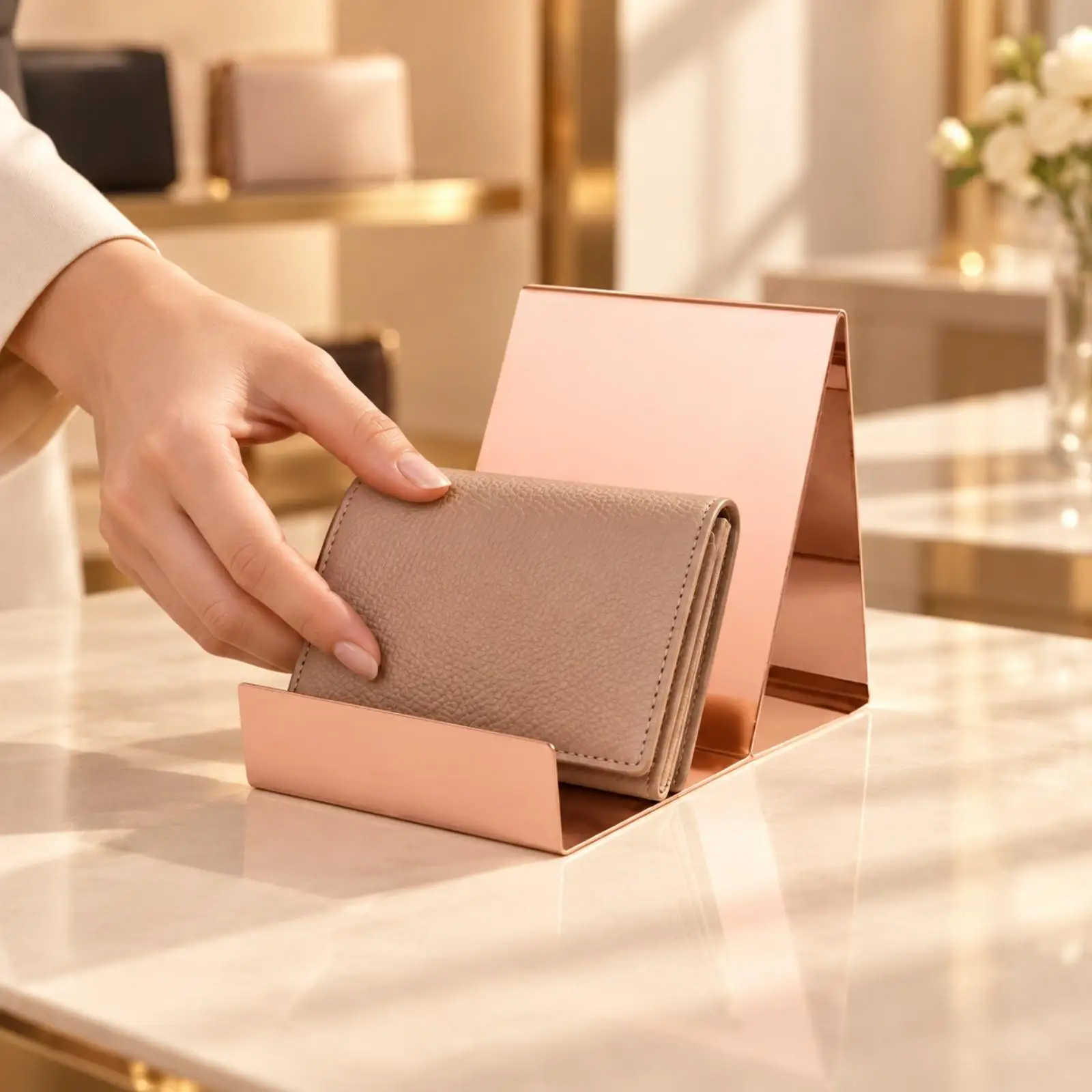 Countertop Wallet Display Stand Metal Shelf Rack for Boutique Shop and Trade Shows
