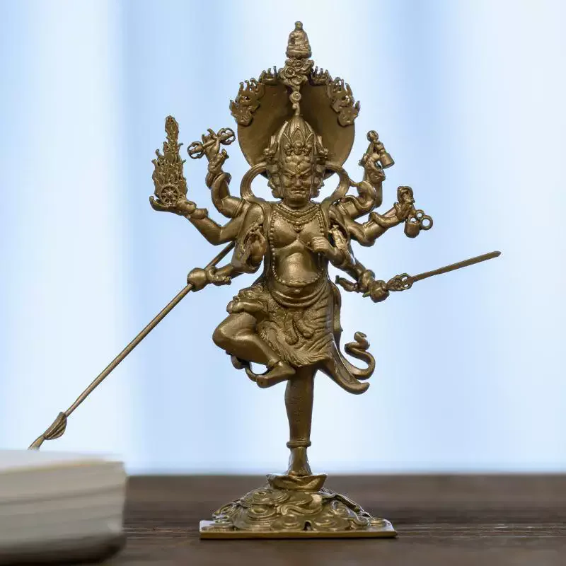 Brass Wrathful Deity Figurine,Ucchusma Vajra Statue, Mini Buddhist Protector for Tea Space, Zen Home Office Desk Decor