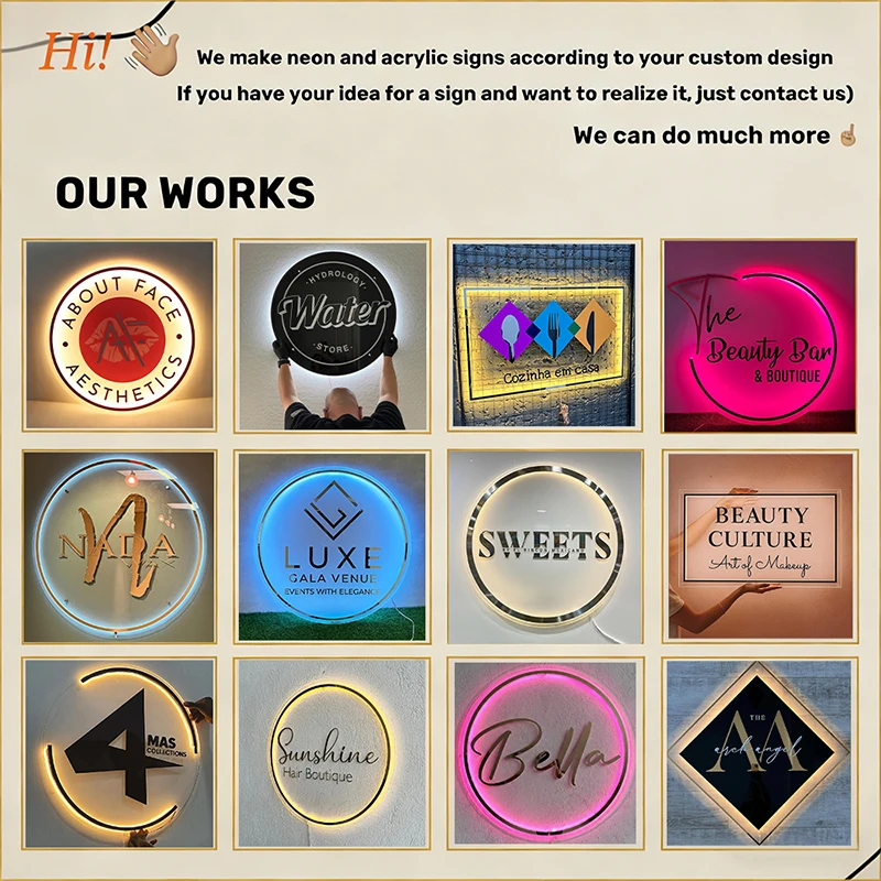 Custom Logo Neon Signs Business Personalized Floating Acrylic Business Sign Metal Acrylic LED Backlit Illuminated Decor Signs
