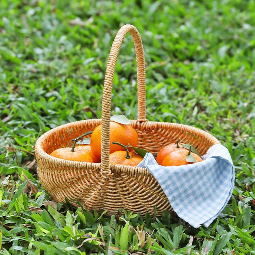 

Handheld Woven Basket Multi-Function Fruit Storage Basket for Picnic Gift Flower Snack Organizer Rustic Style Portable Daily Use