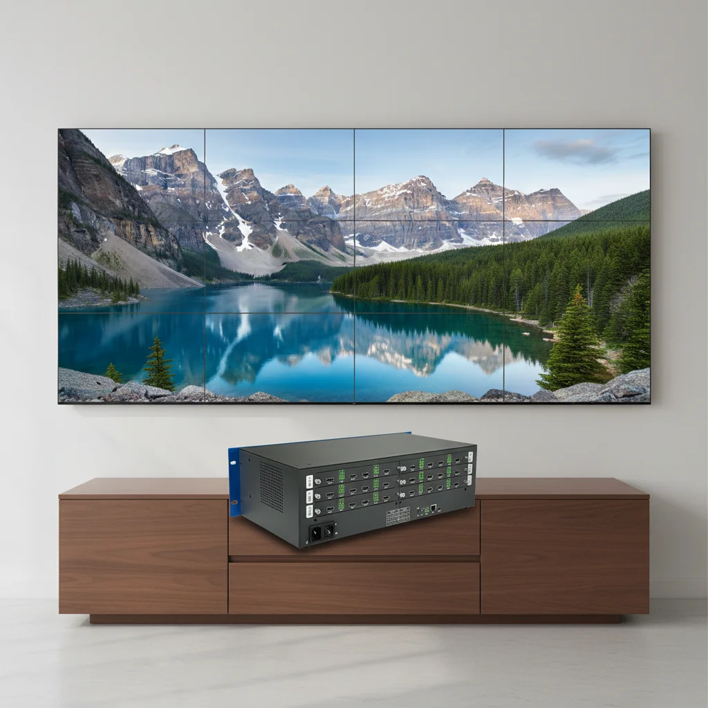 12 in 12 Out 4K60Hz Modular Seamless Matrix Switcher 2x2/3x3/4x4 Splicing Modes for Multi-Screen Display HDCP2.2