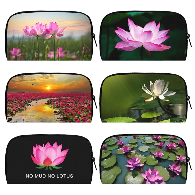 Beautiful Sacred Lotus Flower Wallets No Mud No Lotus Print ID Credit Card Holder Mini Pouch Long Wallet Money Bags Storage Bag