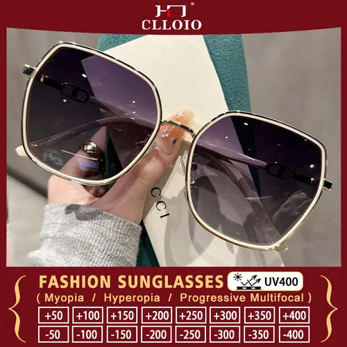 Imagen 1 del producto CLLOIO, gafas de sol poligonales de montura grande para lectura graduadas, gafas de verano para viajes, playa, conducción, gafas para miopía, gafas de lujo para mujer