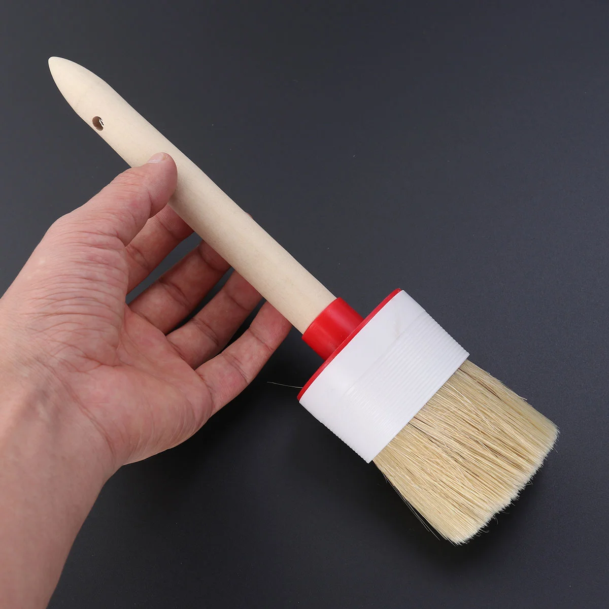 

Round Head Bristle Wood Handle Car Cleaning Brush Tool Natural Boar Hair Washing Detail Brush For Wheel Car Cleaning Cleaner