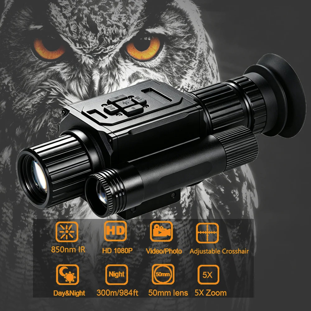Digital Day & Night Vision Monocular HD 1080P 5X Zoom 400m Night Vision Scope Adjustable Reticle 2600mAh Rechargeable Battery Photo Video Recording for Hunting Camping Wildlife Observation Security