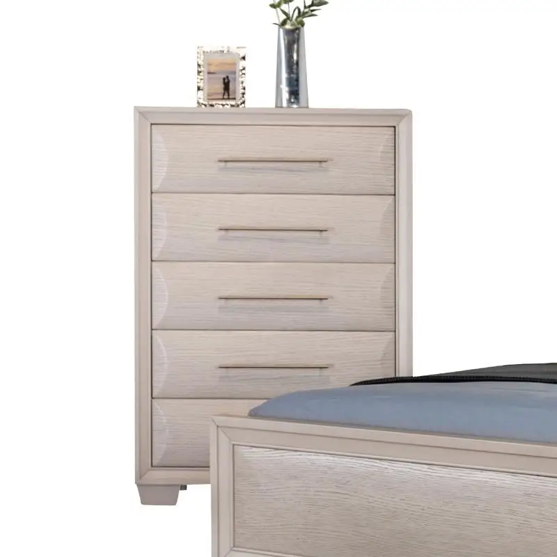 Transitional Dovetail Drawer Chest, White Oak Finish, French Dovetail Back, Felt-lined Top Drawer, Bedroom Furniture, 1 Piece,