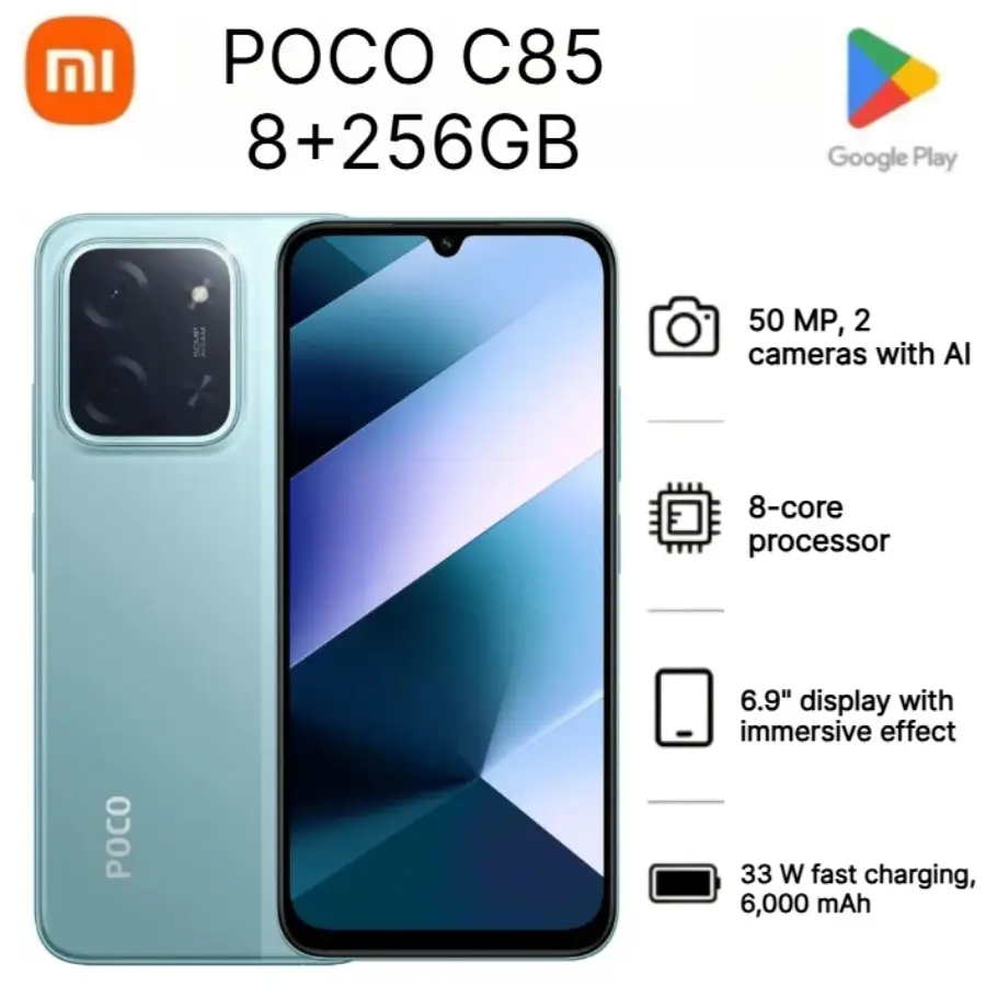 هاتف محمول POCO C85 الجديد 2026 نسخة عالمية مفتوح، شاشة 6.9 بوصة 120 هرتز، بطارية 6000 مللي أمبير، شحن سريع 33 واط، نظام أندرويد - 3