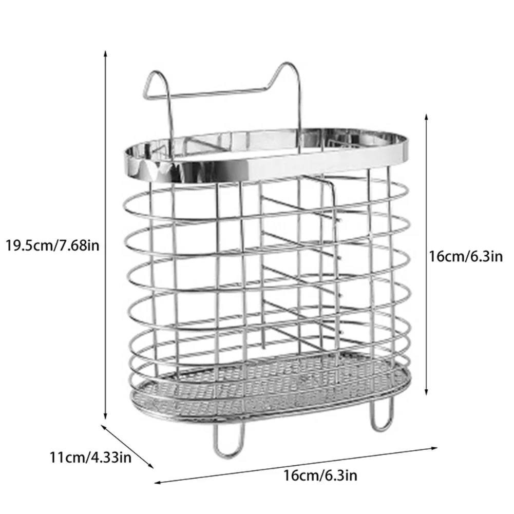 

Stainless steel chopstick holder with built in draining system for kitchen use and space saving cutlery storage