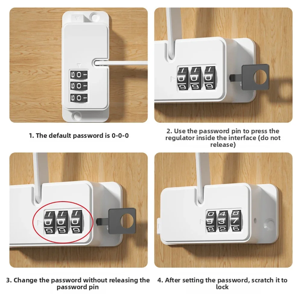 Combination Fridge Lock Child Safety Device For For Cabinets Drawers No Drilling ABS Metal Compact Black White