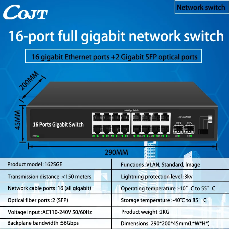 

18port Gigabit Switcht 100/1000mbps Gigabit Switch Enterprise-grade Switch, Monitoring Network Cable Splitter, Metal Body
