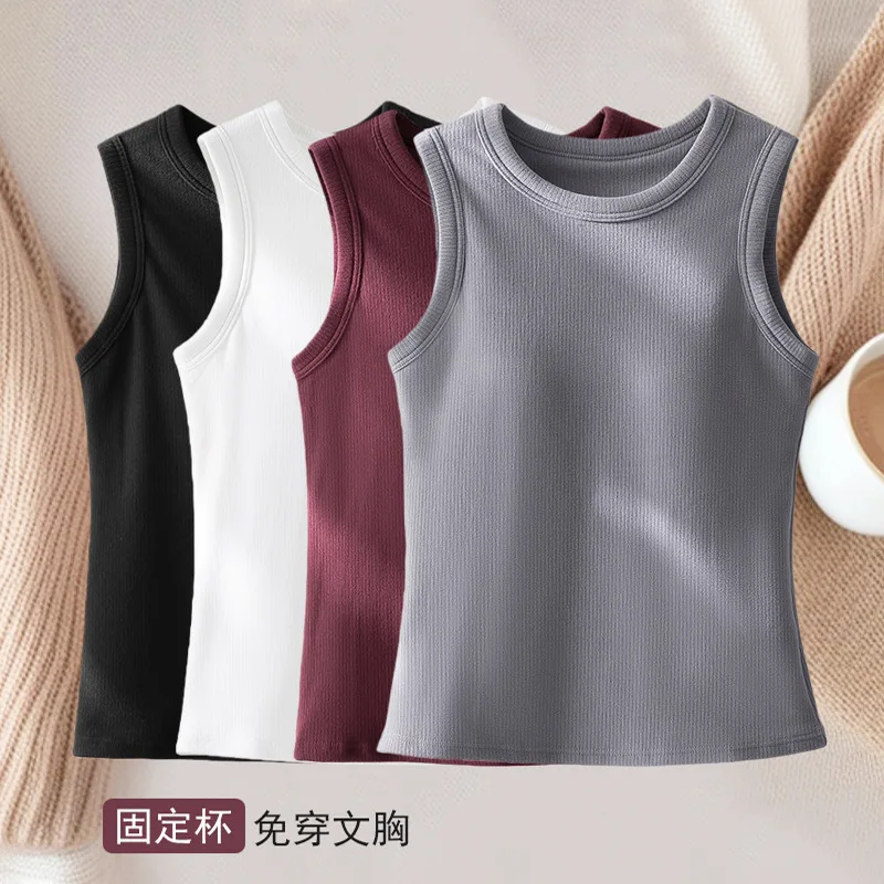 

Женский теплый топ-бюстгальтер на фиксированных чашечках с подкладкой, без рукавов, для сна и повседневной носки, осенне-зимний, 1 шт.