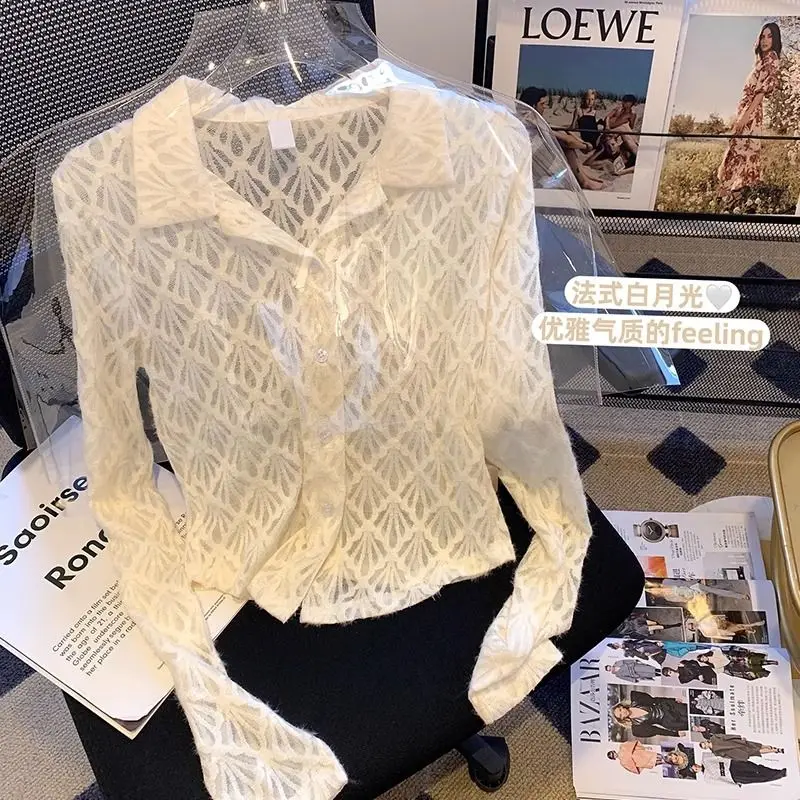 

Autumn Pure Desire Style Polo Collar Lace Blouse