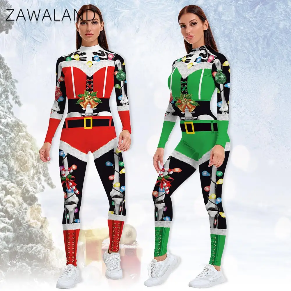 

New Year Costume Christmas Party Santa Claus Zentai Clothes Colorful Lanterns Print Cosplay Jumpsuits Funny Xmas Bodysuits