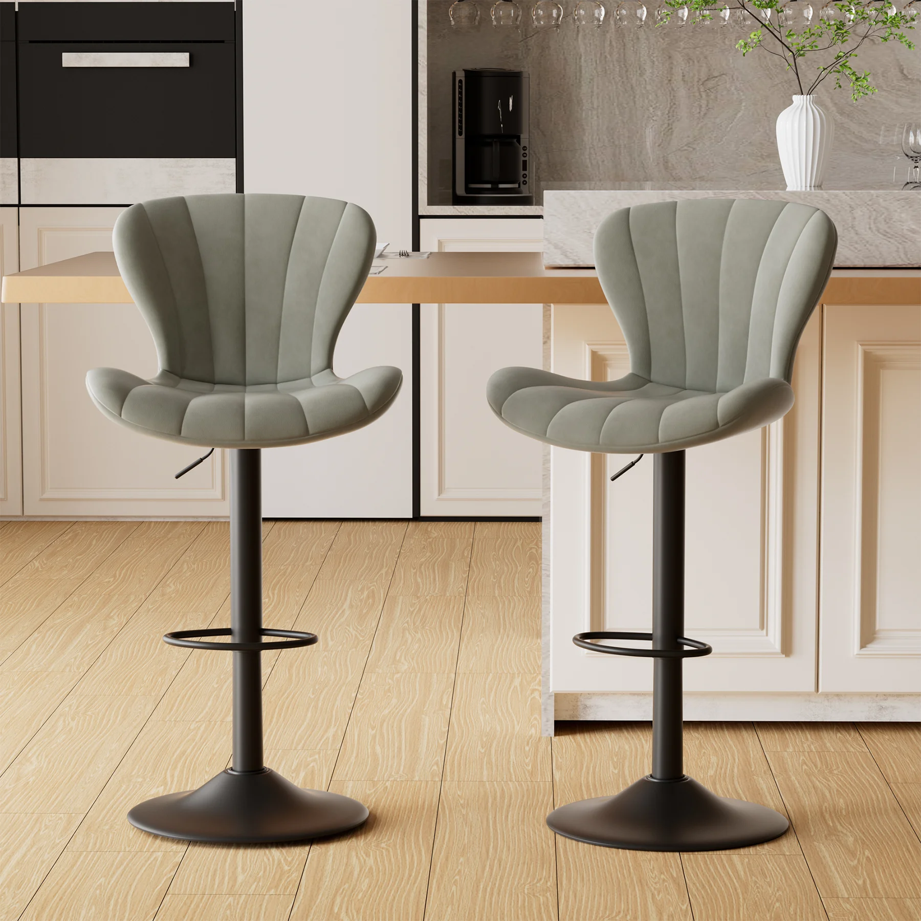 Soft Cushion Bar Chair Set, Moderno, Altura Ajustável, Encosto Alto, Couro Artificial, Giratória, 2 Peças