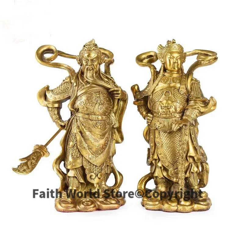 A pair 24cm large - Home TOP efficacious Talisman Patron GOD GUAN GONG Sangharama Skanda bodhisattva FENG SHUI BRASS STATUE