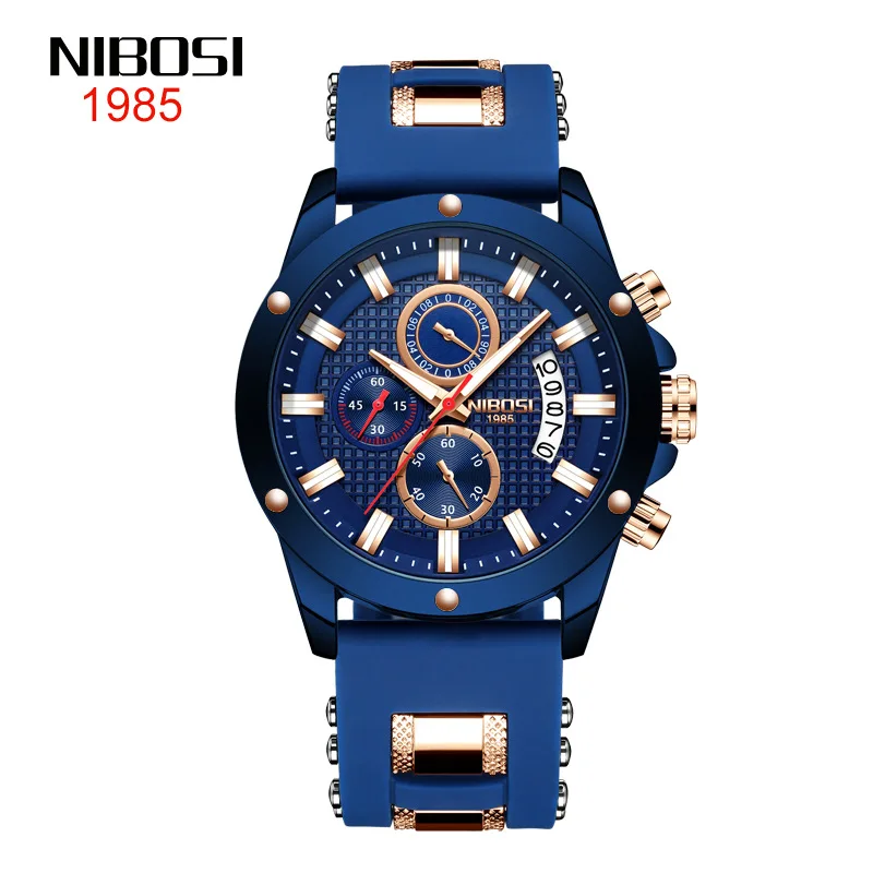 

NIBOSI Luxury Personalized Quartz Men Watch Fashion Blue Silicone Strap 2023 New Men Clock Sports Chronograph Watch Reloj Hombre