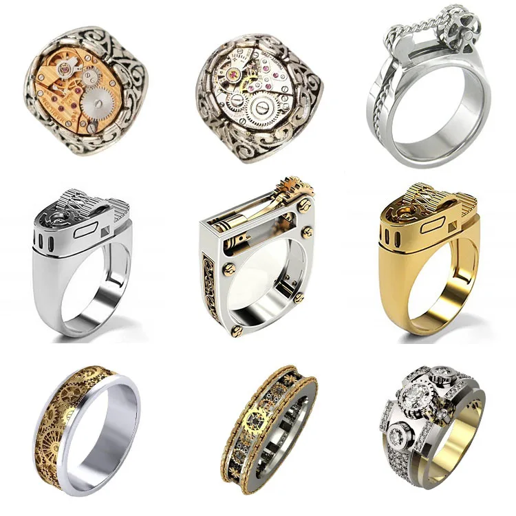 Punk Style Metal Alloy Retro Industrial Mechanical Multi Gears Vintage Steampunk Rings for Men and Women