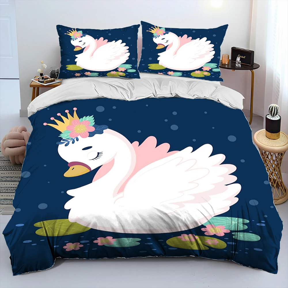 Imagem -02 - Cartoon Swan Princesa Consolador Conjunto de Cama para Crianças Capa de Edredão Cama Colcha Fronha Rei e Rainha Tamanho Presente Bonito hd