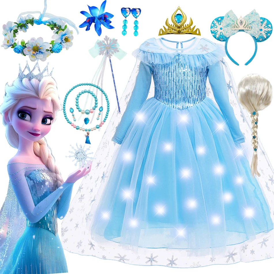 Disney Toddler Sequined Elsa Party Dress for Girl Festival Carnival Apparel Girl Frozen Cosplay Costume Snow Queen Mesh Vestido