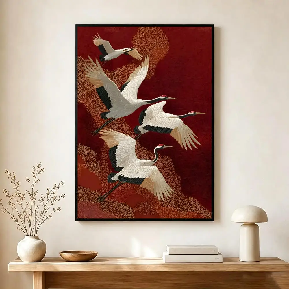 Red Crane Blue Heron Poster Wall Art Print Decorative Mural Home Decor Gift Unframed