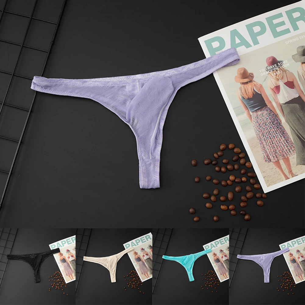 

Men's Sexy Low Waist Bikini GString Briefs Swimwear Thong Underwear in Black/Blue/White/Light purple Tag Size M/L/XL/2XL