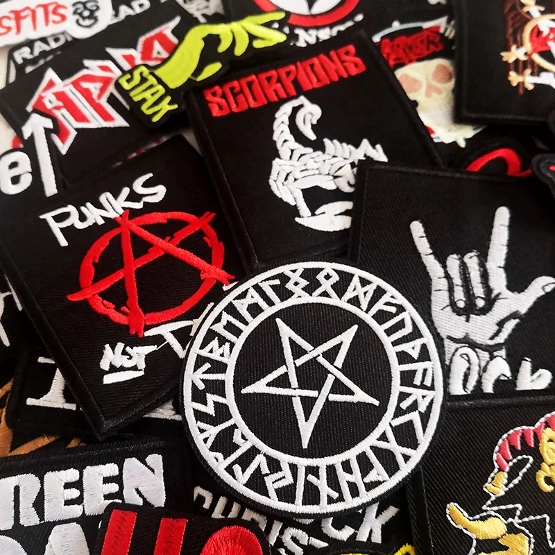 50pcs a lot Rock Band Clothes Patches Ironing Badges Punk Music Appliques Embroidery Stripes For Jackets Jeans DIY Stickers