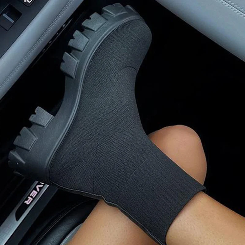 Women Boots Short Knitting Platform Boots Autumn Winter Shoes For Women Ankle Boots Heels White Winter Botas Mujer image 4