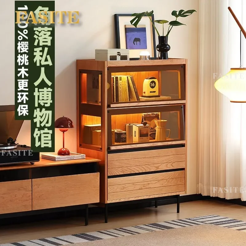 Display Cabinet Glass Showcase Cherry Wood TV Stand Sideboard Multifunctional Storage Locker