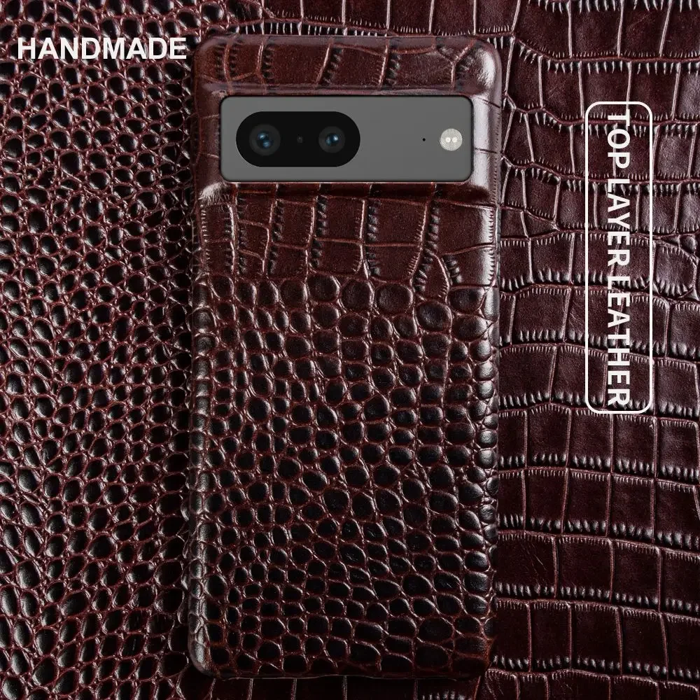 For Google Pixel 7 Pro Case Crocodile Grain Genuine Leather Phone Cover Pixel 6A 6Pro 5A capa Protective Etui Back Carcasa Shell