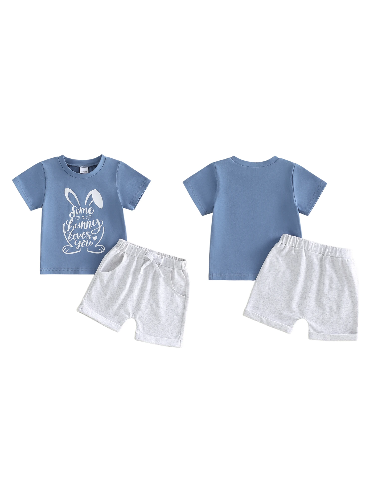 

Пасхальный комплект из 2 предметов для девочек: летний топ с короткими рукавами и круглым вырезом с принтом кролика и надписью, а также шорты с бантом