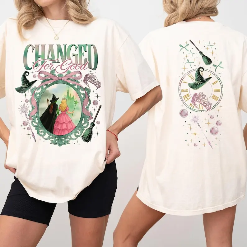 Vintage Wicked Changed For Good Shirts Defy Gravity Witch Tee 2-Sided Musical Shirt Wizard of Oz Broomstick Magic Wand Tee