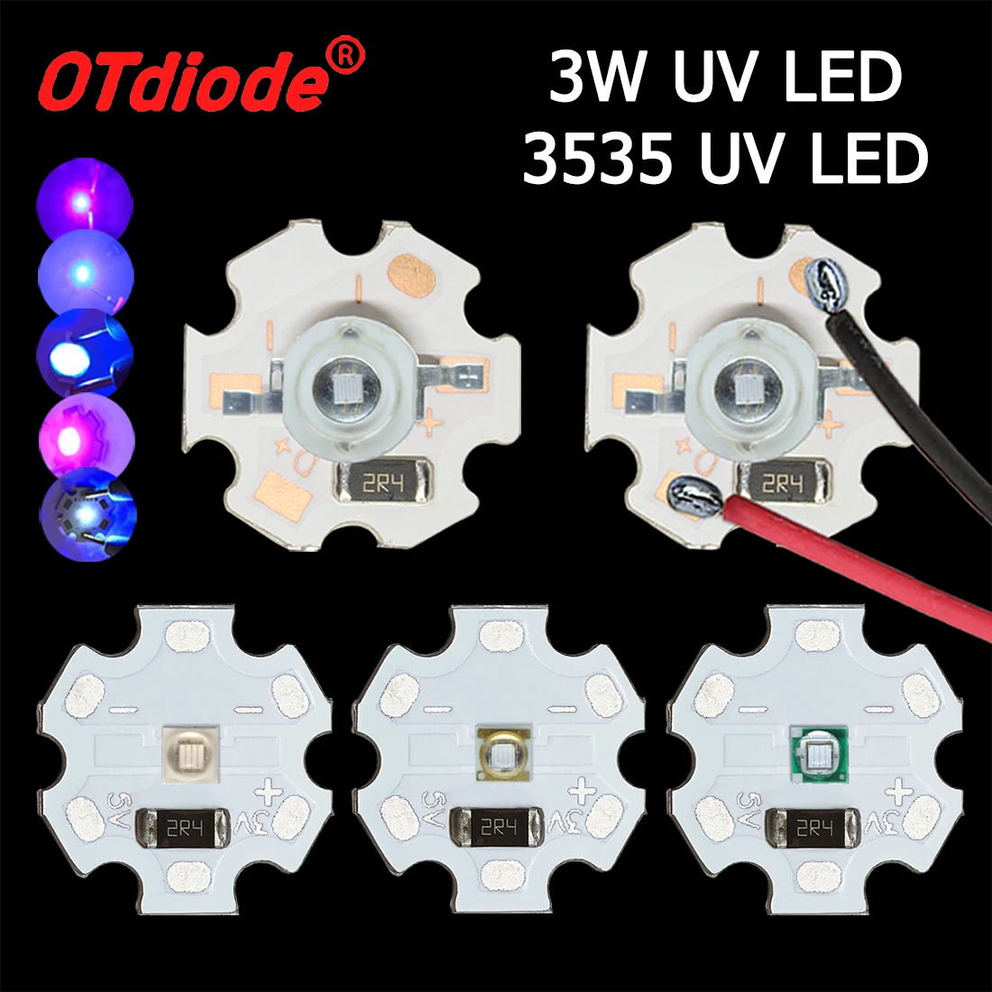 

3535 УФ 3 Вт Фиолетовый светодиод высокой мощности 3 В 3,7 В 5 В Чип лампы 365 нм 370 нм 385 нм395 нм 400 нм 410 нм 420 нм Бусины Ультрафиолетовый свет с печатной платой