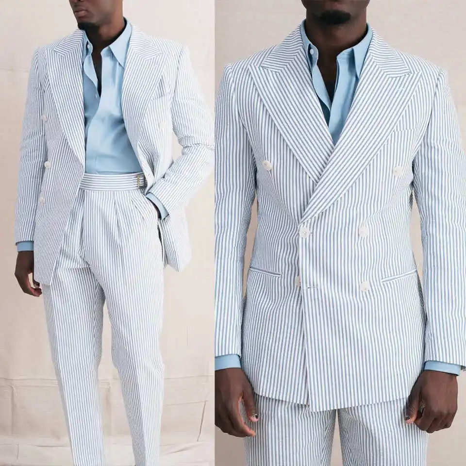 

Fashion 2 Pieces Pinstripe Men's Suits Formal Wedding Suits Casual Slim Fit Double Breasted Party Customized trajes para hombre
