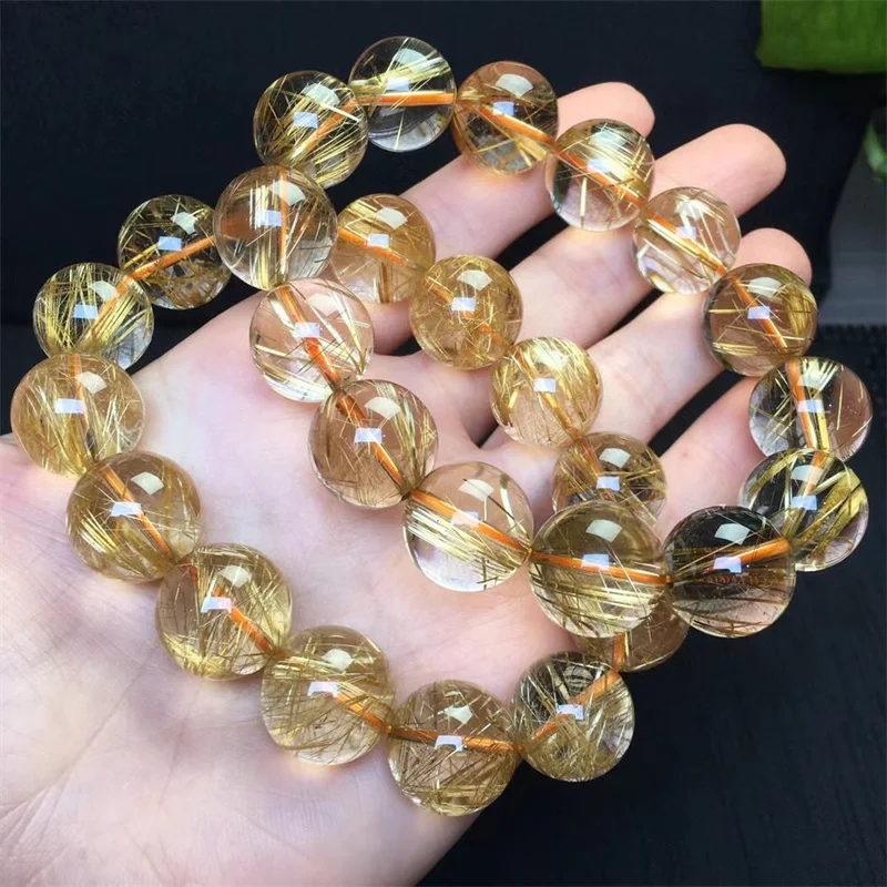 16MM Natural Rutilated Bracelet Women Fashion Sweet Reiki Healing Energy Strand Girls Jewelry Gift 1PCS