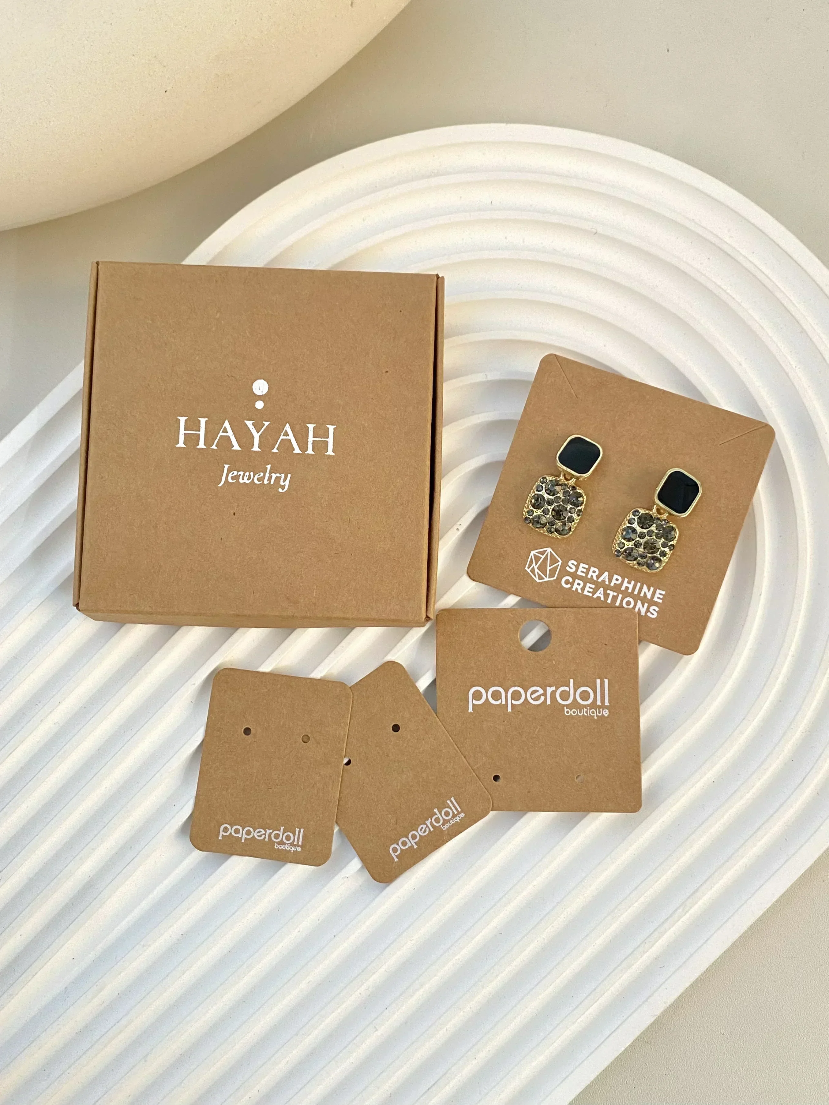100PCS Folded 5x6.5cm Black Craft Paper Personalize Packing Card For Earrings Hanging Cardboard Shiny Brand DIY Packaging Supply