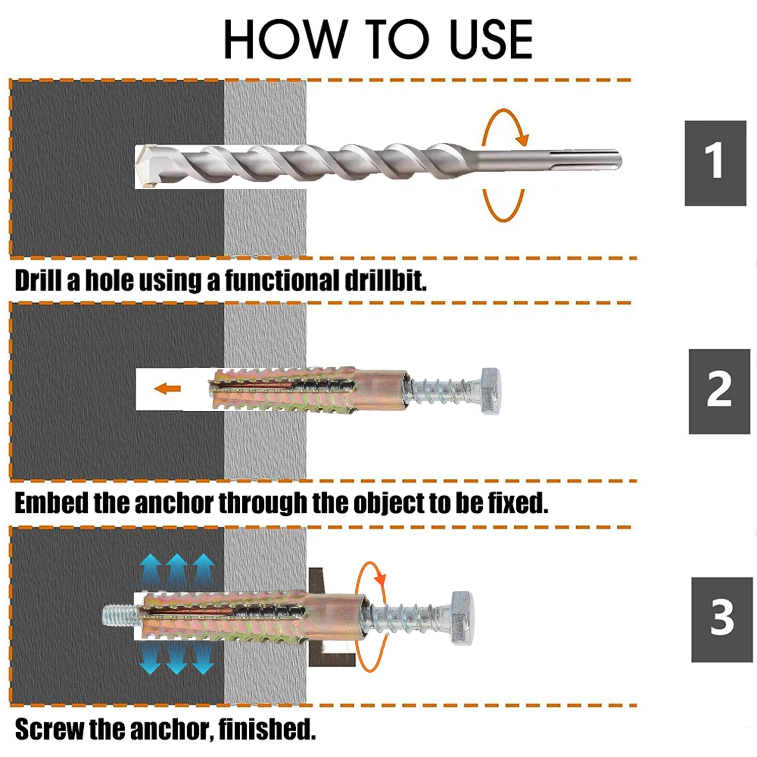 Parafusos de âncora de aço carbono, tubo de expansão serrilhado, plugue de perfuração de tubo de âncora de parede para fixadores de concreto, kits de sortimento de parafusos