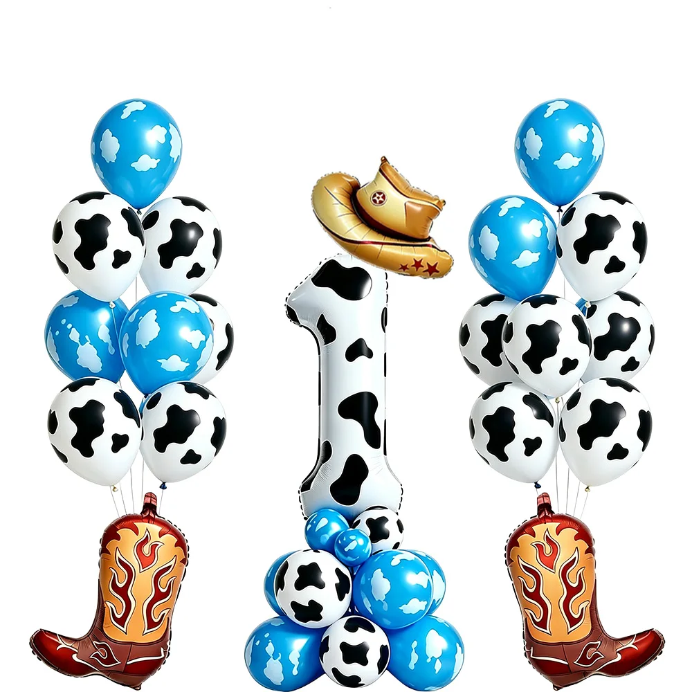 35pcs Western Cowboy Birthday Balloon Decoration Set Farm Pink Cowboy Hat Boots 40in Digital White Cloud Balloon Party Supplies