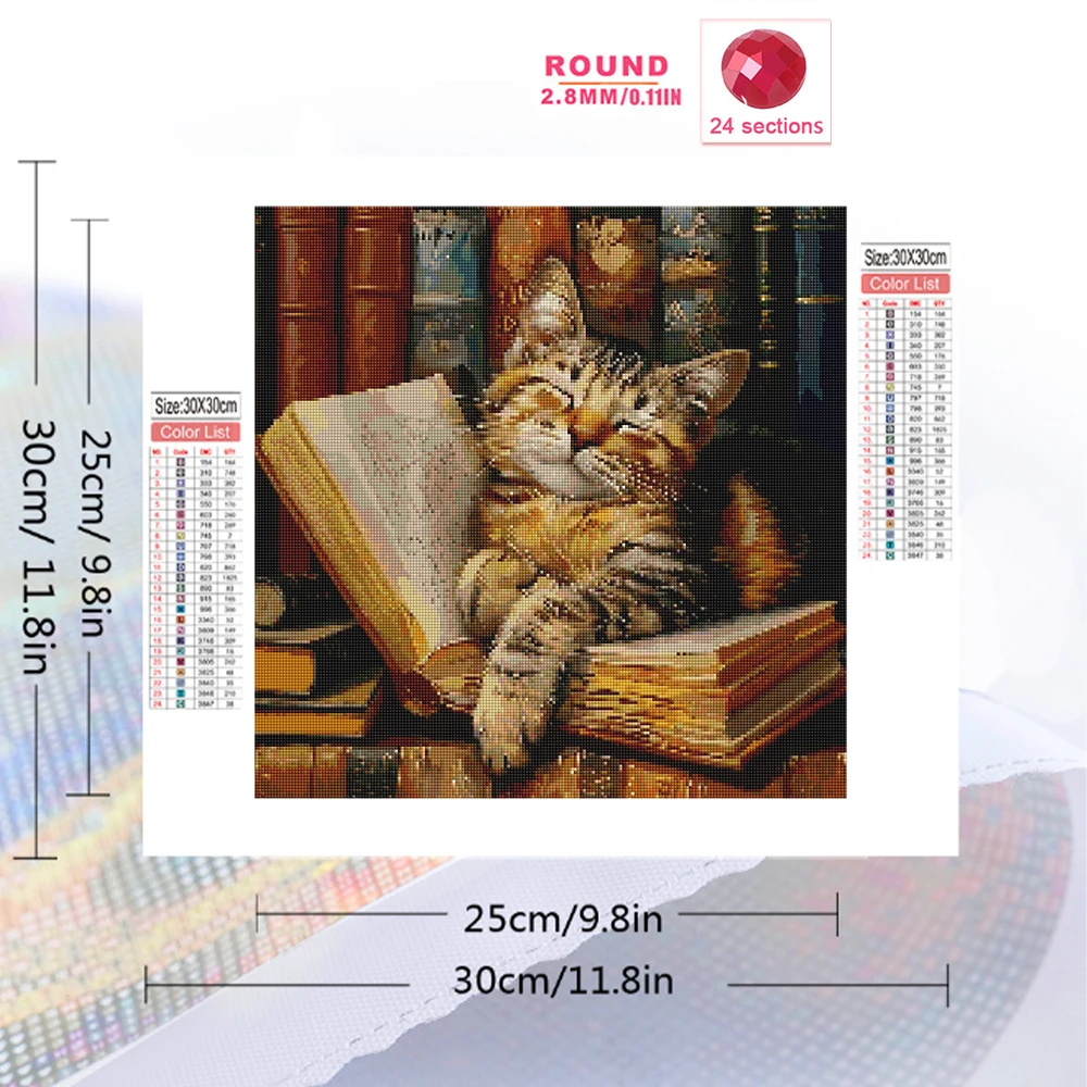 Evershine DIY Cat Diamond Painting Animal Picture of Rhinestones Full Square Round Diamond Mosaic Book Study Handmade Gift