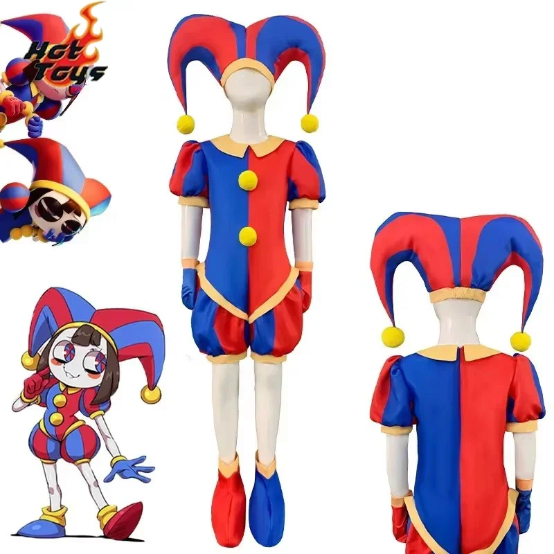 

2025 The Amazing Digital Circus Pomni Cosplay Costume Uniform Jumpsuit Hat Bodysuit Human for Adult Kids Costume Cartoon Cos