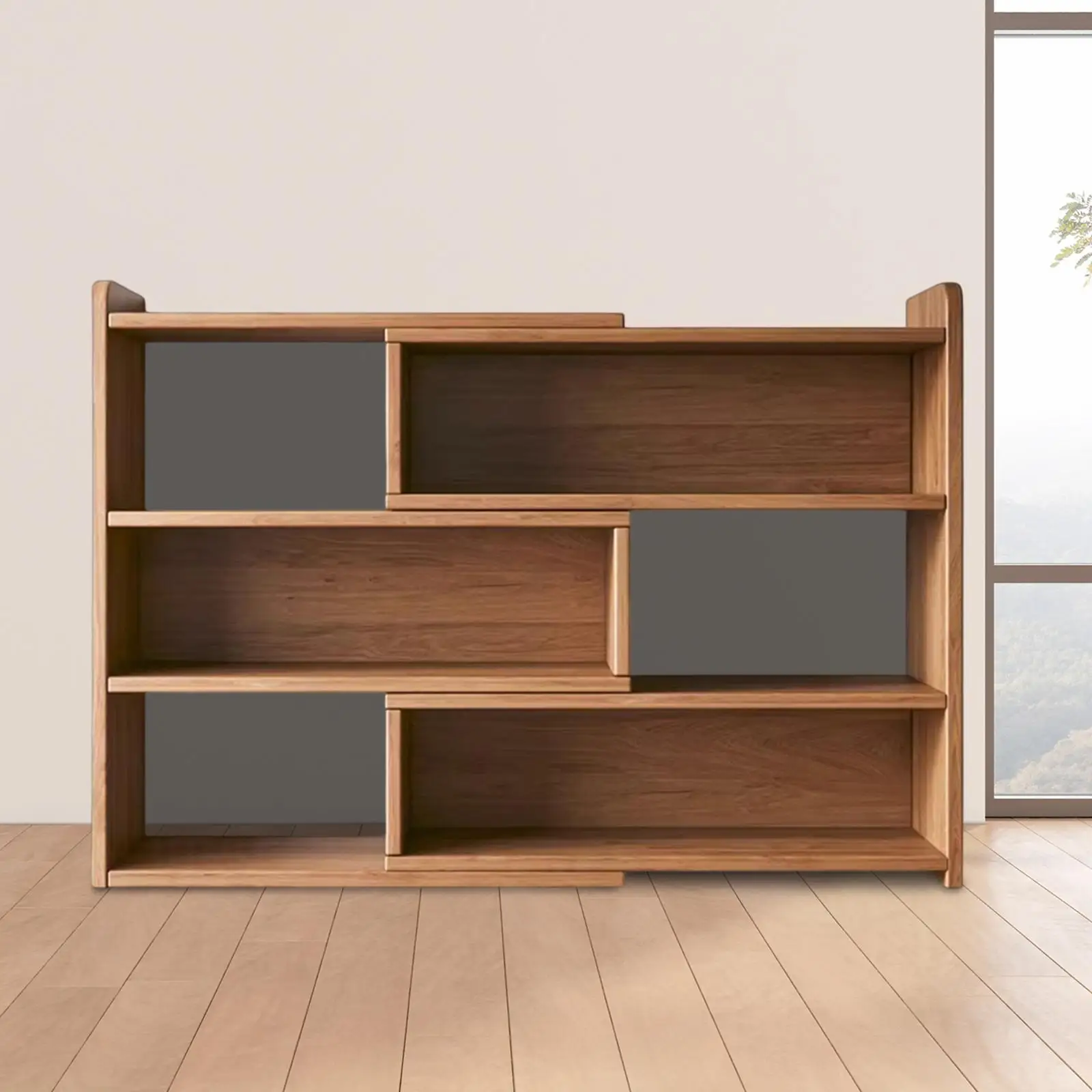 Wooden Bookcase Freestanding Storage Organizer Adjustable Expandable Horizontal Bookshelf for Indoor Home Bedroom Study Room image 4